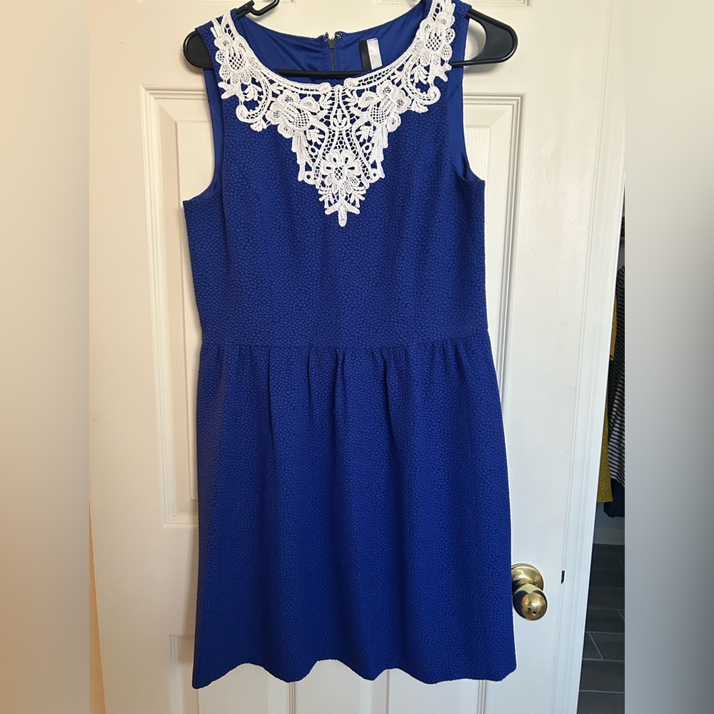 Kensie Royal Blue Dress with White Lace Detail